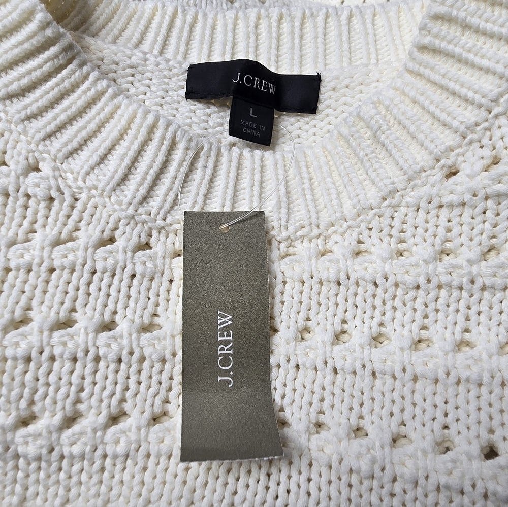 J Crew Balloon Sleeve Pointelle Sweater Cream Off-White Cotton Blend NWT Size L - Picture 5 of 11